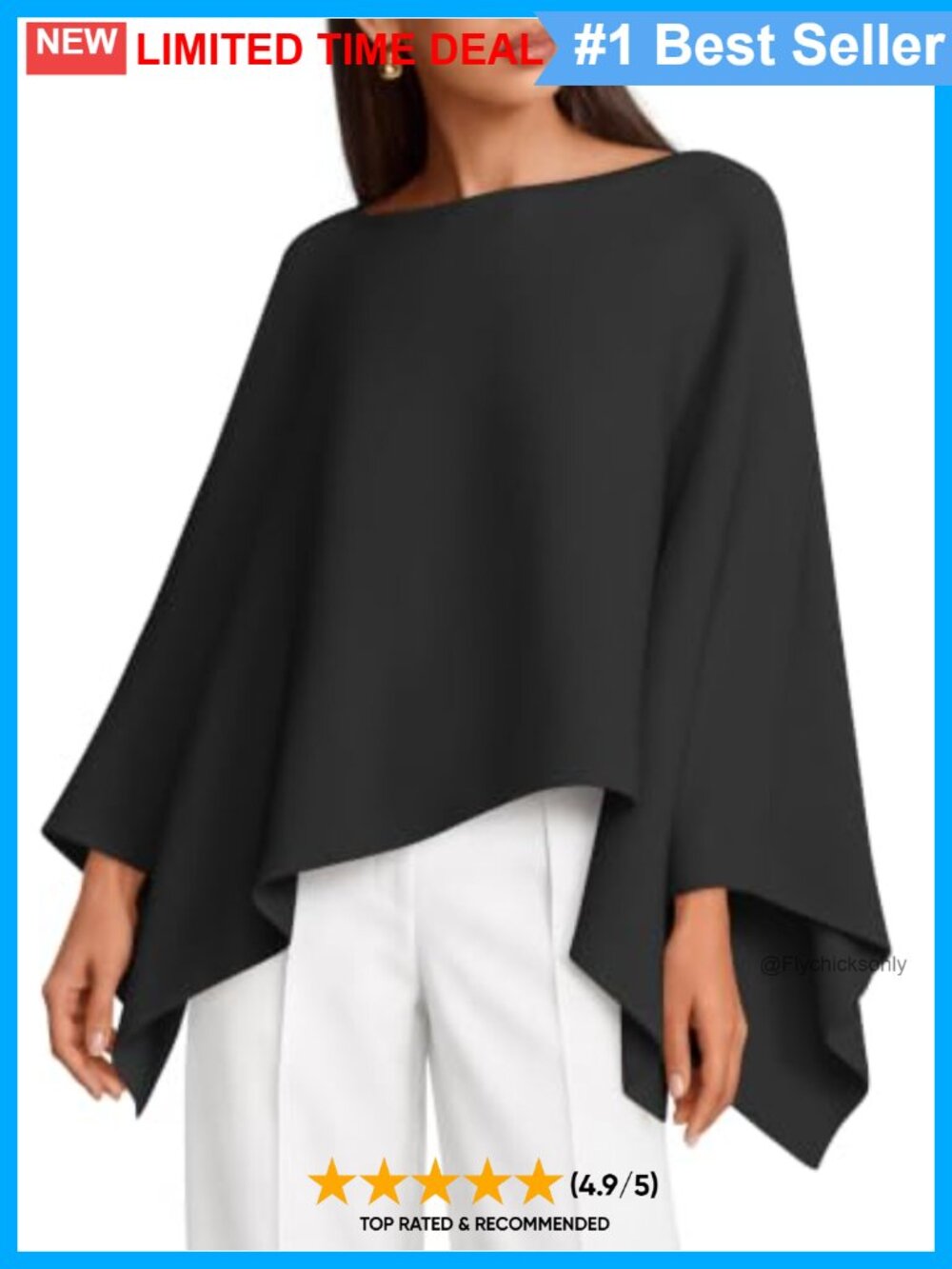 Batwing Oversized Knitted Poncho Sweater Boat Neck Loose Pullover Cape